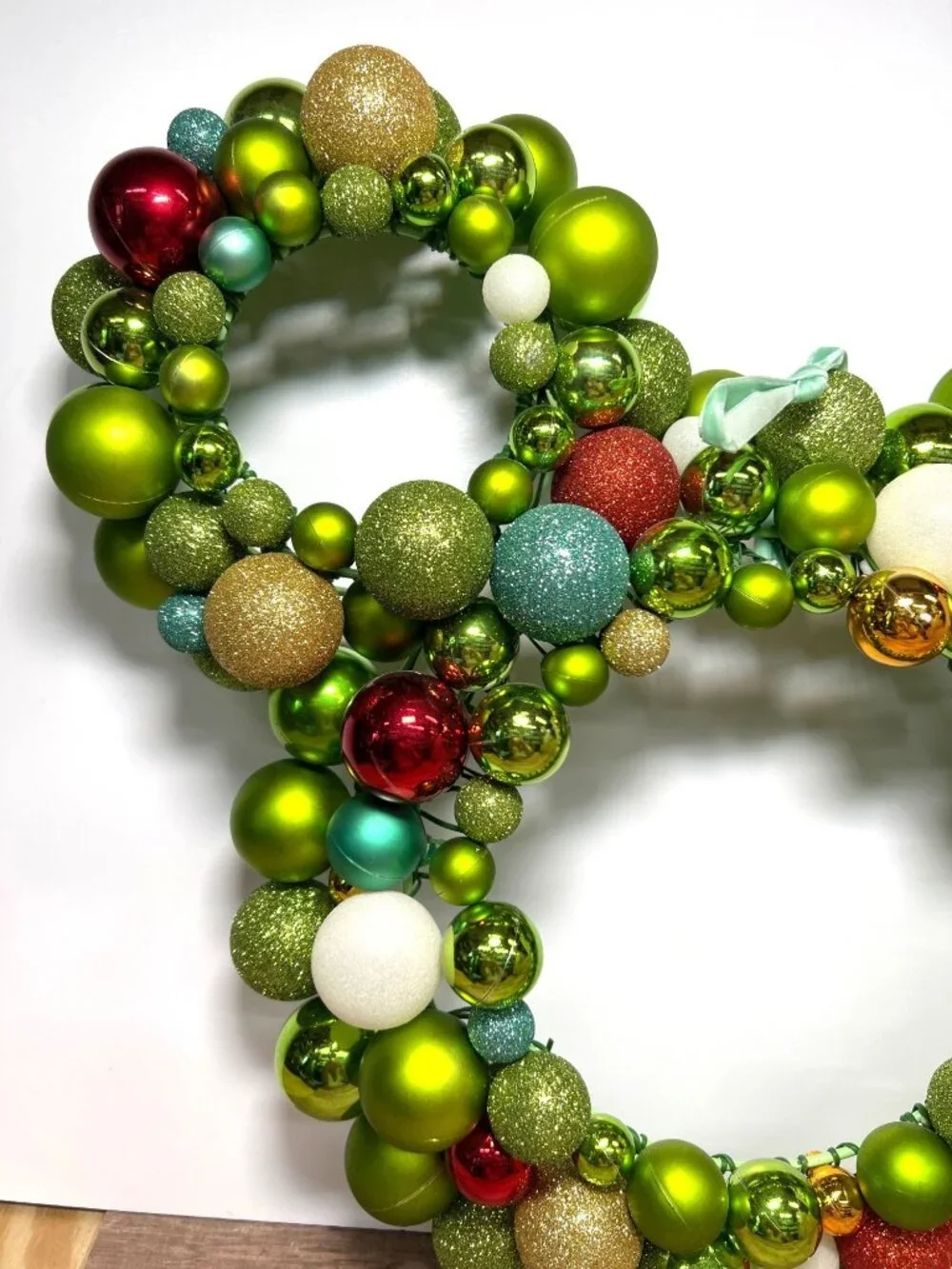 Christmas Ornament Wreath In Green Red & Gold Mickey Mouse Shape Home Wall Decor